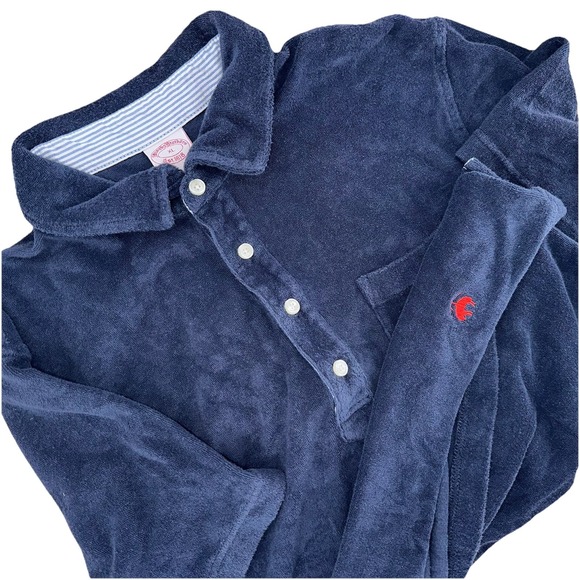 Brooks Brothers Terry Cloth Polo Shirt XL Cotton Navy Blue Pocket Preppy Retro - Picture 1 of 6